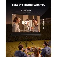 Tripod Projector Screen with Stand 60 Inch 160° Wide Angle 4K HD 16:9 Screen