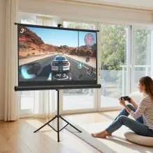 Tripod Projector Screen with Stand 60 Inch 160° Wide Angle 4K HD 16:9 Screen