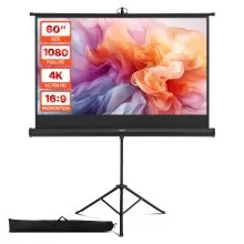 Tripod Projector Screen with Stand 60 Inch 160° Wide Angle 4K HD 16:9 Screen