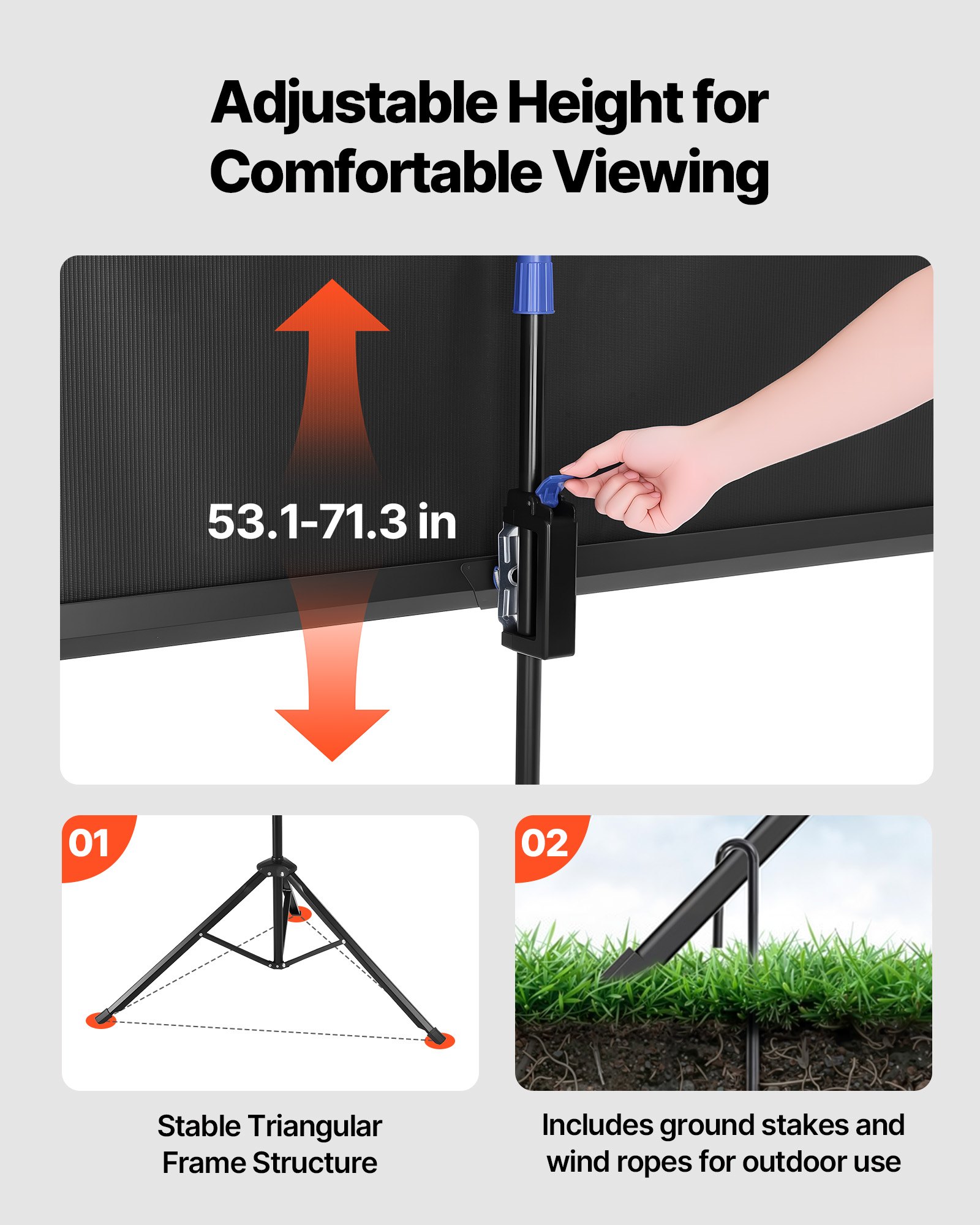 VEVOR Projector Screen with Stand, 60 Inch 160° Wide Angle Indoor Outdoor Projection Screen, 16:9 4K HD Wrinkleless Portable Tripod Screens with Carry Bag, for Movie Home Theater Office Presentation
