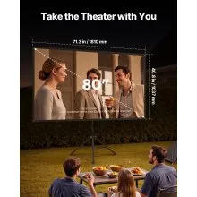 Tripod Projector Screen with Stand 80 Inch 160° Wide Angle 4K HD 16:9 Screen