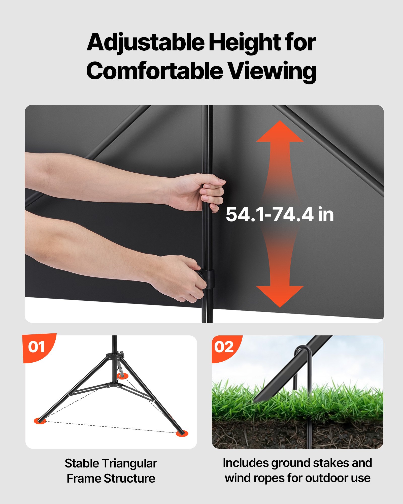VEVOR Projector Screen with Stand, 80 Inch 160° Wide Angle Indoor Outdoor Projection Screen, 16:9 4K HD Wrinkleless Portable Tripod Screens with Carry Bag, for Movie Home Theater Office Presentation