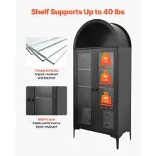 VEVOR Arched Display Cabinet with Glass Doors 70 in Tall 4-Tier Curio Cabinet