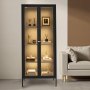 VEVOR Display Cabinet with Glass Door, 66 in Tall 4-Tier Lighted Display Case with 3 Color Lights, Metal Storage Cabinet  with 3 Adjustable Shelves, Curio Cabinet for Collectibles Figures Trophy
