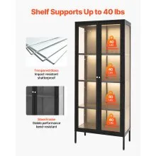 VEVOR Lighted Display Cabinet with Glass Doors 66 in Tall 4-Tier Curio Cabinet