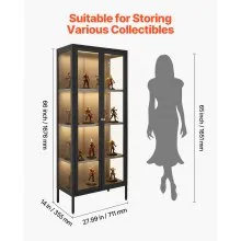 VEVOR Lighted Display Cabinet with Glass Doors 66 in Tall 4-Tier Curio Cabinet