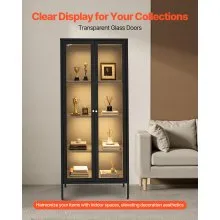 VEVOR Lighted Display Cabinet with Glass Doors 66 in Tall 4-Tier Curio Cabinet