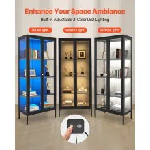 VEVOR Lighted Display Cabinet with Glass Doors 66 in Tall 4-Tier Curio Cabinet