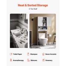 VEVOR Bathroom Over The Toilet Storage Cabinet with Adjustable Shelf White 65" H