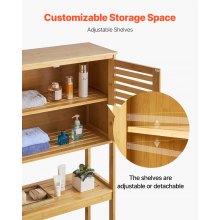 VEVOR Bamboo Over The Toilet Storage Cabinet with Adjustable Shelf 68.9" H
