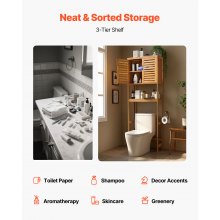 VEVOR Bamboo Over The Toilet Storage Cabinet with Adjustable Shelf 68.9" H