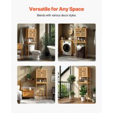 VEVOR Bamboo Over The Toilet Storage Cabinet with Adjustable Shelf 68.9" H