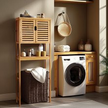VEVOR Bamboo Over The Toilet Storage Cabinet with Adjustable Shelf 68.9" H