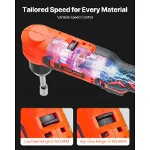 VEVOR Right Angle Drill, 3/8 Inch Chuck, 90 Degree Cordless Right Angle Drill with Brushless Motor, Battery, Charger, and Belt Clip, Adjustable Speed, for Fastening and Loosening in Tight Spaces