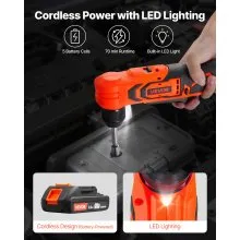 VEVOR Right Angle Drill, 3/8 Inch Chuck, 90 Degree Cordless Right Angle Drill with Brushless Motor, Battery, Charger, and Belt Clip, Adjustable Speed, for Fastening and Loosening in Tight Spaces