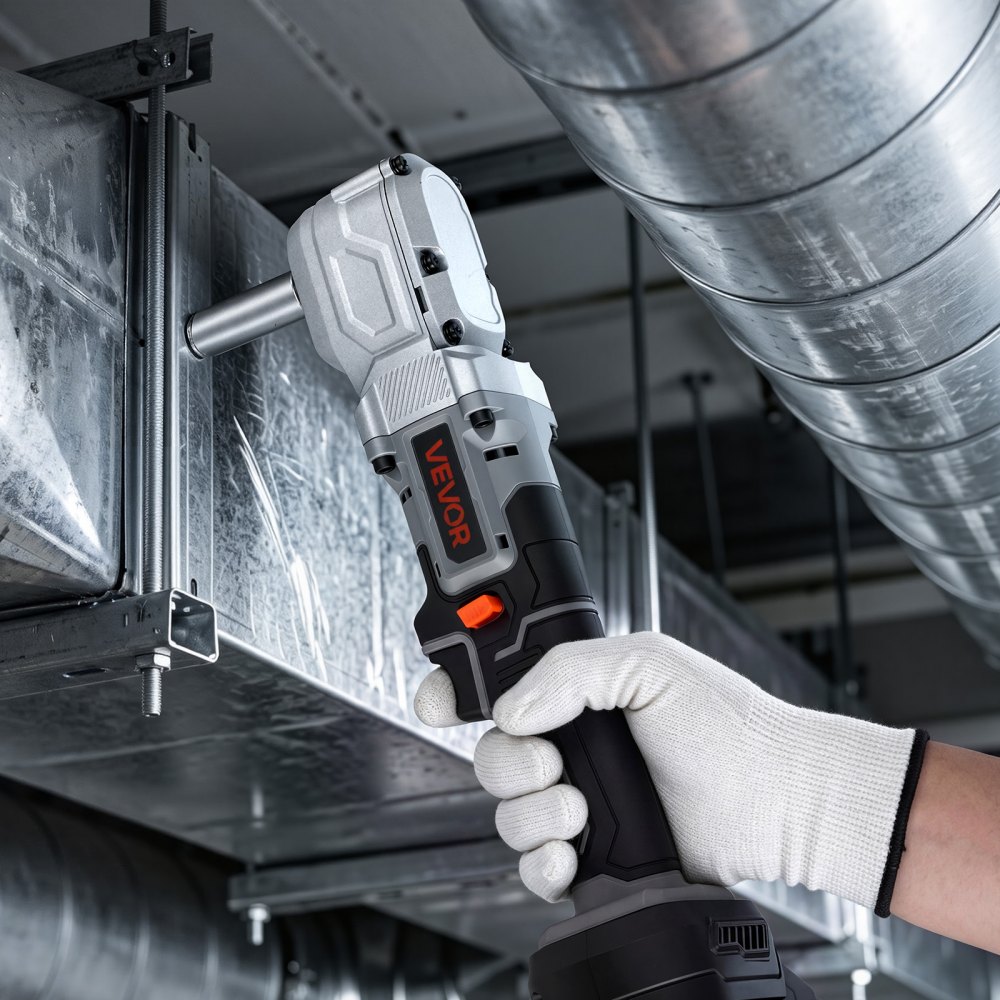VEVOR Right Angle Drill 1/2 in Square Drive 90 Degree Cordless Angle Drill, For Cabinets, Corners, Frames, Tight Spaces, Brushless Motor, Adjustable Speed, LED Lighting, with 2 Batteries and Charger