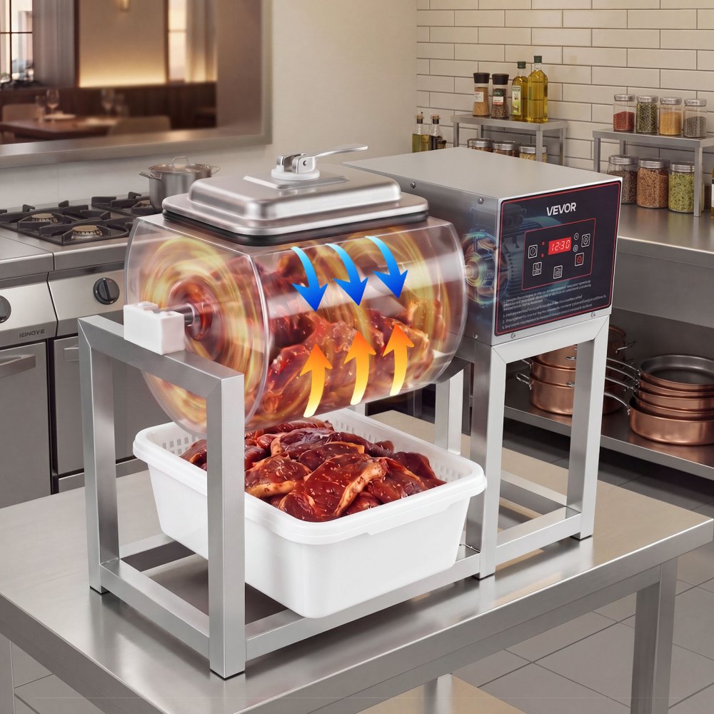 VEVOR Commercial Meat Tumbler Marinator, 18L Tumbling Marinating Machine, for Chicken Steak Pork Restaurant, Stainless Steel Vacuum Curing Machine, with Bidirectional Rotation and Smart Control Panel