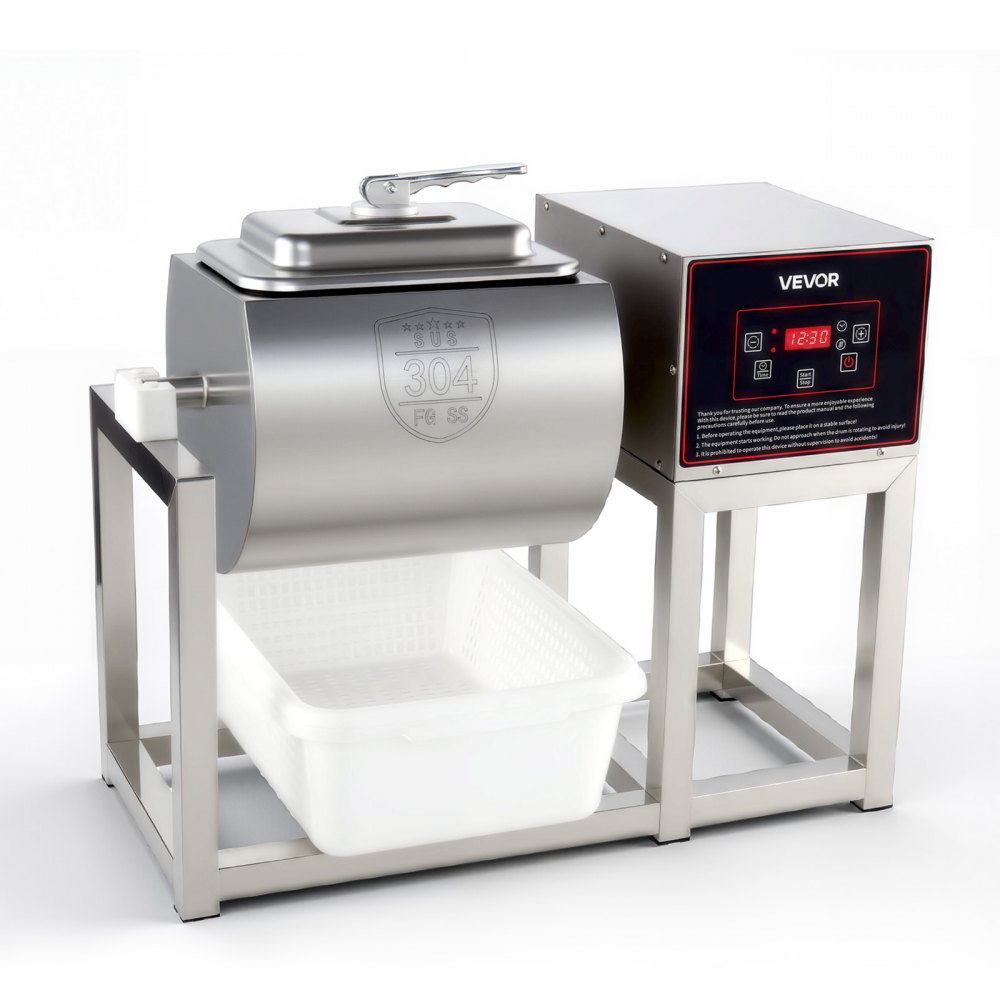 VEVOR Commercial Meat Tumbler Marinator, 18L Tumbling Marinating Machine, for Chicken Steak Pork Restaurant, Stainless Steel Vacuum Curing Machine, with Bidirectional Rotation and Smart Control Panel