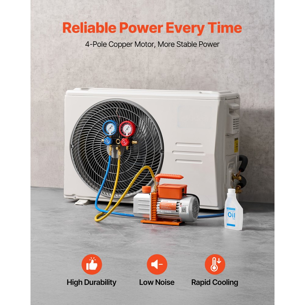 VEVOR AC Vacuum Pump and Gauge Set, 4.5 CFM 1/3 HP, Single Stage Rotary Vane HVAC Vacuum Pump, A/C Manifold Gauge Kit, for R134a R22 R410a R1234YF R32, with Carry Bag, for Auto HVAC Air Conditioning