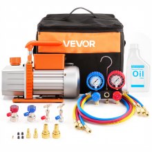 VEVOR AC Vacuum Pump and Gauge Set, 4.5 CFM 1/3 HP, Single Stage Rotary Vane HVAC Vacuum Pump, A/C Manifold Gauge Kit, for R134a R22 R410a R1234YF R32, with Carry Bag, for Auto HVAC Air Conditioning