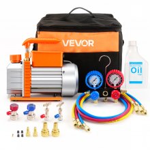 VEVOR AC Vacuum Pump and Gauge Set, 3.5 CFM 1/4 HP, Single Stage Rotary Vane HVAC Vacuum Pump, A/C Manifold Gauge Kit, for R134a R22 R410a R1234YF R32, with Carry Bag, for Auto HVAC Air Conditioning