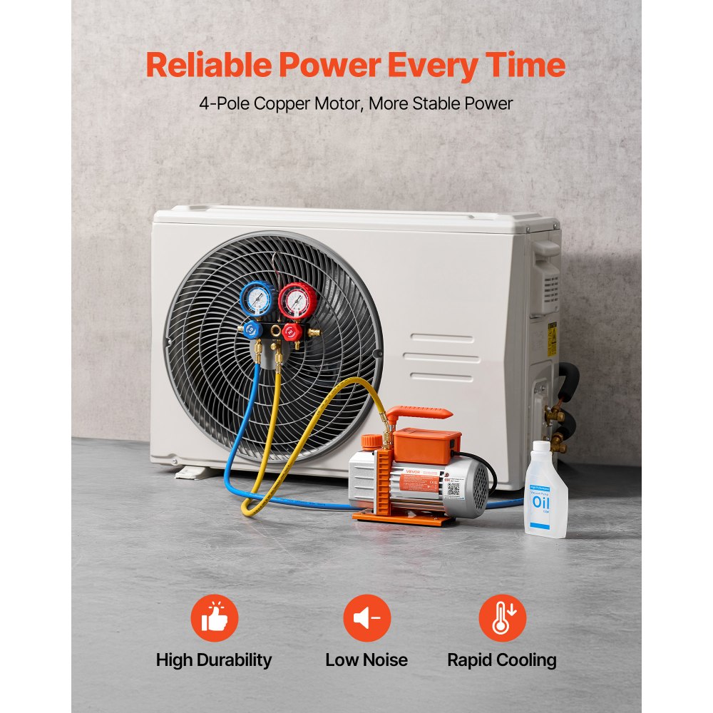 VEVOR AC Vacuum Pump and Gauge Set, 3.5 CFM 99 L/min, Single Stage Rotary Vane HVAC Vacuum Pump, A/C Manifold Gauge Kit, for R134a R22 R410a R1234YF R32, with Carry Bag, for Auto HVAC Air Conditioning