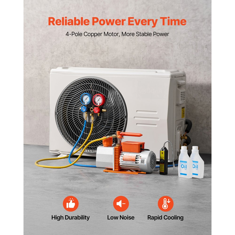 VEVOR AC Vacuum Pump and Gauge Set, 7 CFM 3/4 HP, Two Stage Rotary Vane HVAC Vacuum Pump, A/C Manifold Gauge Kit, for R134a R22 R410a, with Leak Detector Carry Bag Hose, for Auto HVAC Air Conditioning