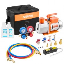 VEVOR AC Vacuum Pump and Gauge Set, 7 CFM 3/4 HP, Two Stage Rotary Vane HVAC Vacuum Pump, A/C Manifold Gauge Kit, for R134a R22 R410a, with Leak Detector Carry Bag Hose, for Auto HVAC Air Conditioning