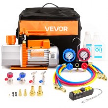 VEVOR AC Vacuum Pump and Gauge Set, 7 CFM 3/4 HP, Two Stage Rotary Vane HVAC Vacuum Pump, A/C Manifold Gauge Kit, for R134a R22 R410a, with Leak Detector Carry Bag Hose, for Auto HVAC Air Conditioning