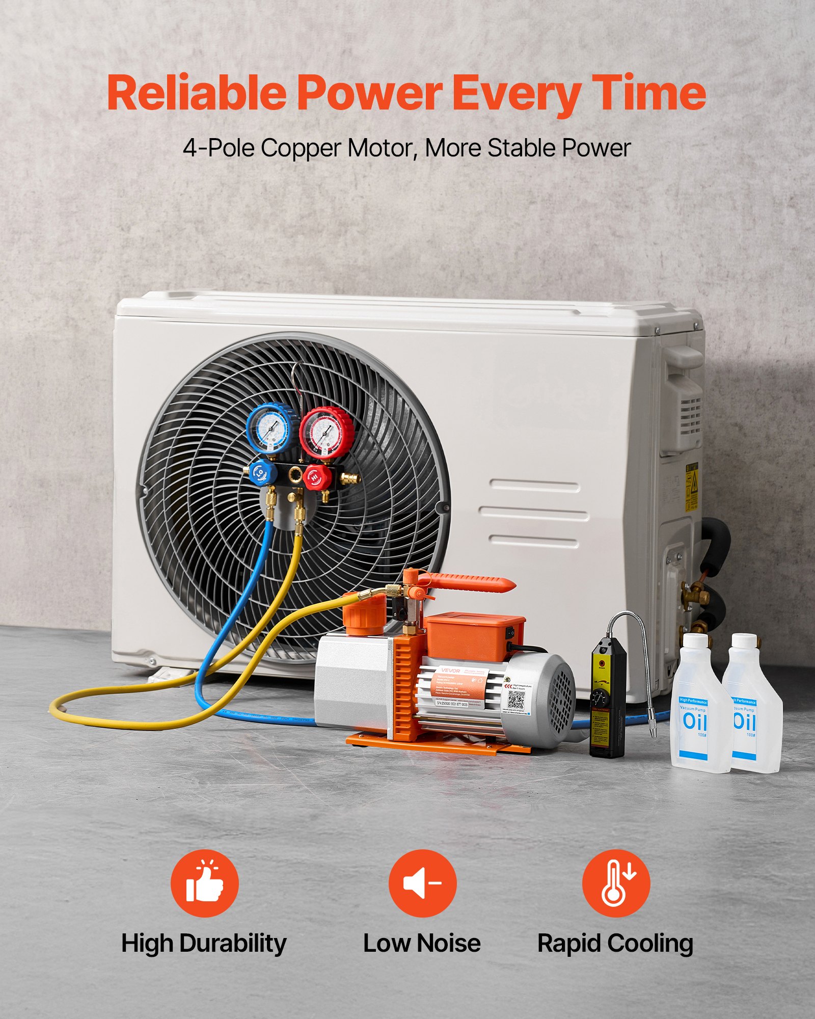 VEVOR AC Vacuum Pump and Gauge Set, 7 CFM 3/4 HP, Two Stage Rotary Vane HVAC Vacuum Pump, A/C Manifold Gauge Kit, for R134a R22 R410a, with Leak Detector Carry Bag Hose, for Auto HVAC Air Conditioning