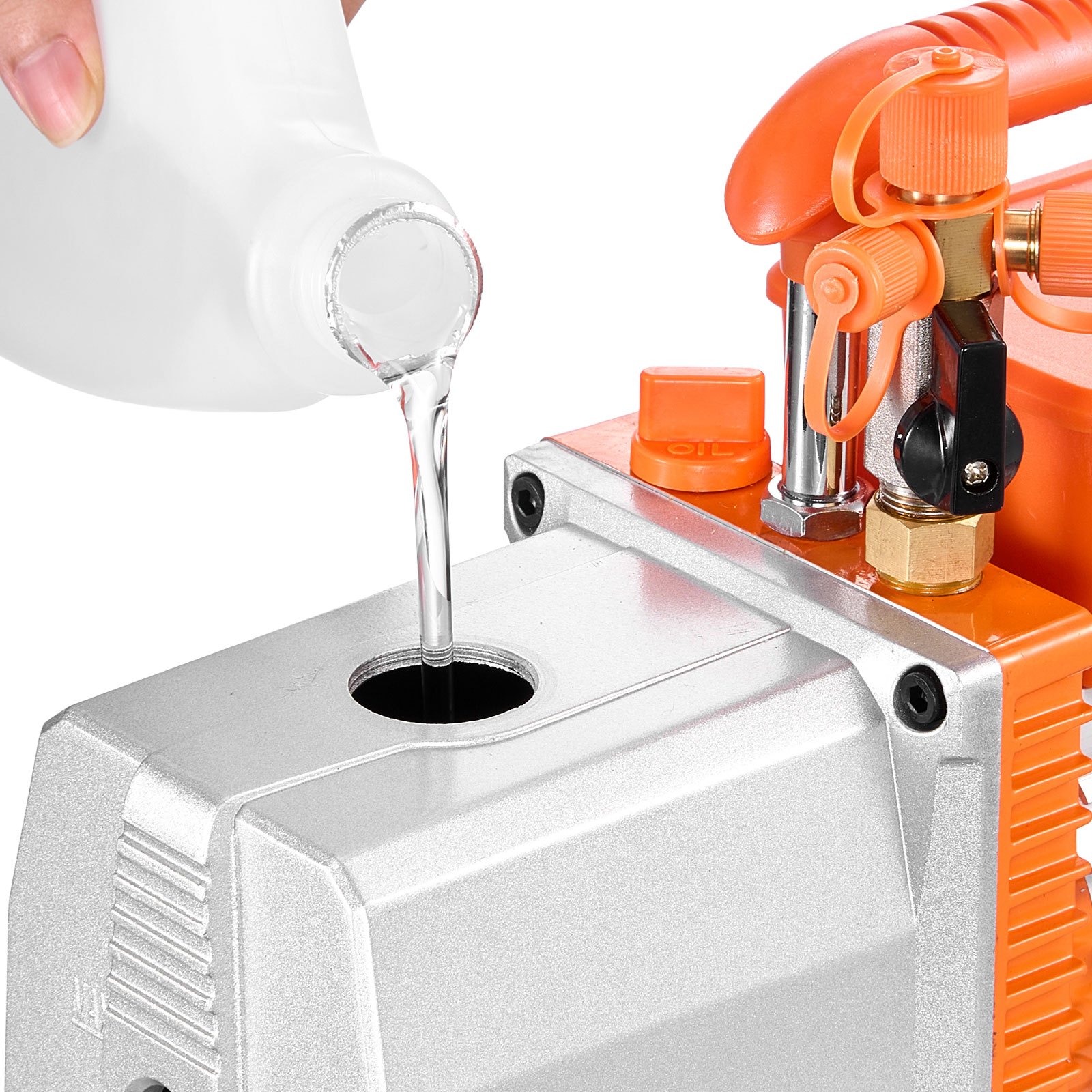 VEVOR AC Vacuum Pump and Gauge Set, 7 CFM 3/4 HP, Two Stage Rotary Vane HVAC Vacuum Pump, A/C Manifold Gauge Kit, for R134a R22 R410a, with Leak Detector Carry Bag Hose, for Auto HVAC Air Conditioning