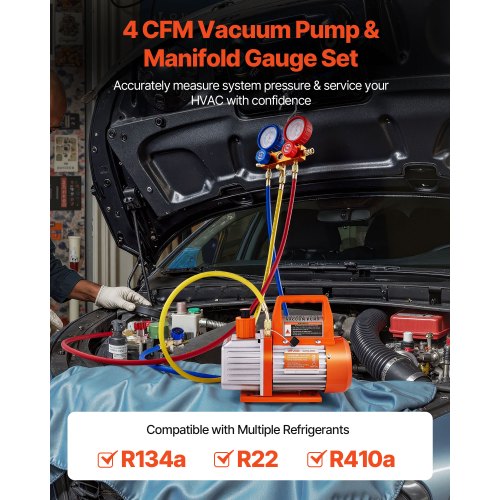 thumbnail image 2 of VEVOR 4 CFM AC Vacuum Pump & Gauge Set - HVAC Kit For R134a, R22, R410a 2 of 10