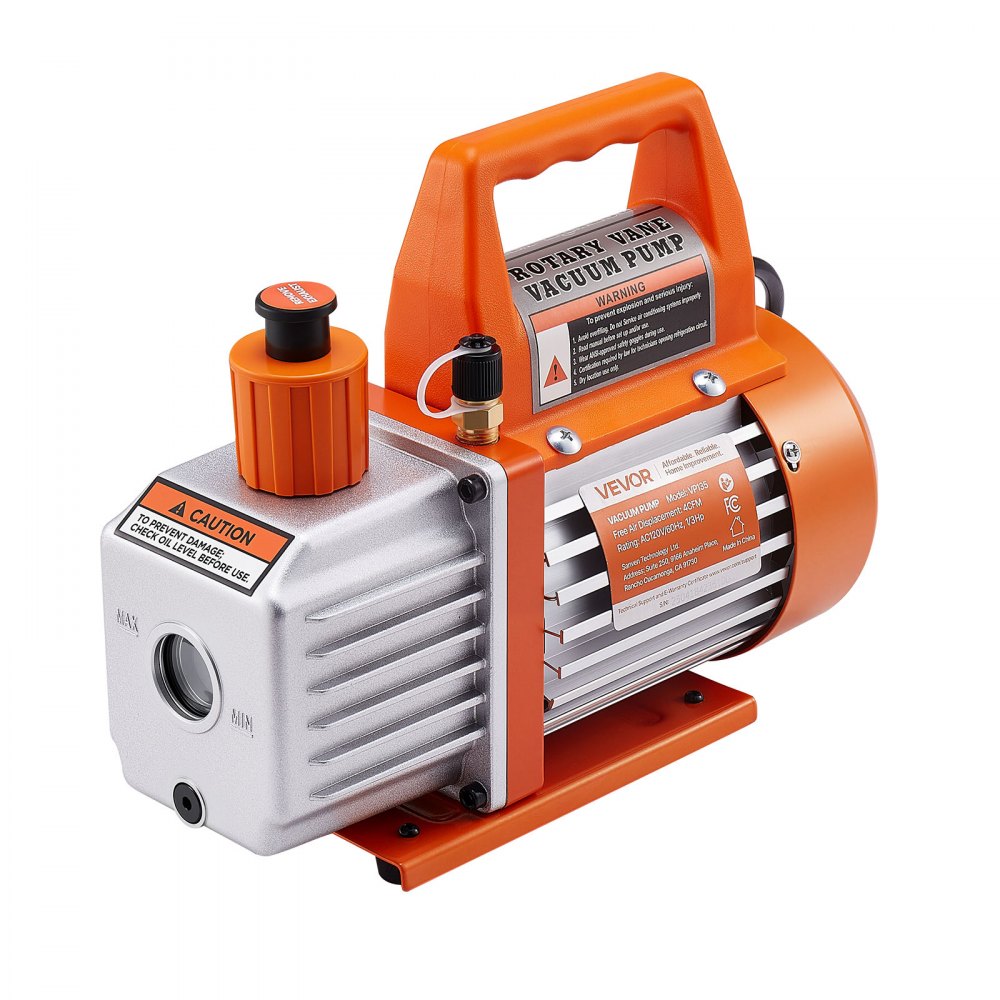 VEVOR 4 CFM AC Vacuum Pump and Gauge Set, 1/3 HP, Single Stage Rotary Vane HVAC Air Vacuum Pump, A/C Refrigerant Manifold Gauge Kit, with Leak Detector, Carry Bag, for R134a R22 R410a Refrigerants