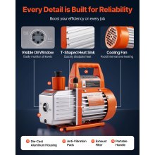 4 CFM 1/3 HP HVAC Single Stage Rotary Vane Vacuum Pump and Manifold Gauge Kit