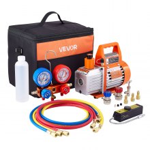 4 CFM 1/3 HP HVAC Single Stage Rotary Vane Vacuum Pump and Manifold Gauge Kit