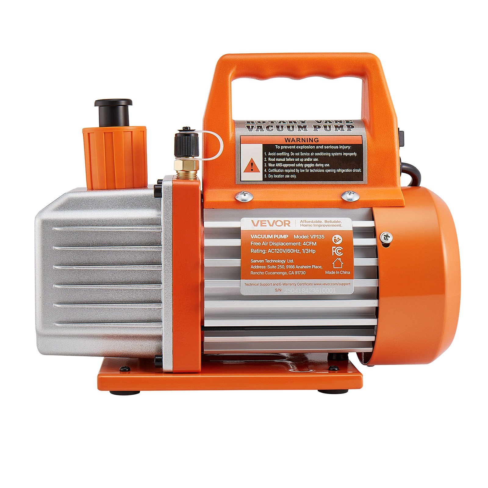 VEVOR 4 CFM AC Vacuum Pump and Gauge Set, 1/3 HP, Single Stage Rotary Vane HVAC Air Vacuum Pump, A/C Refrigerant Manifold Gauge Kit, with Leak Detector, Carry Bag, for R134a R22 R410a Refrigerants