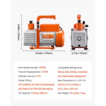 Vacuum Pump 5 CFM HVAC Single Stage Rotary Vane Vacuum Pump Oil Included