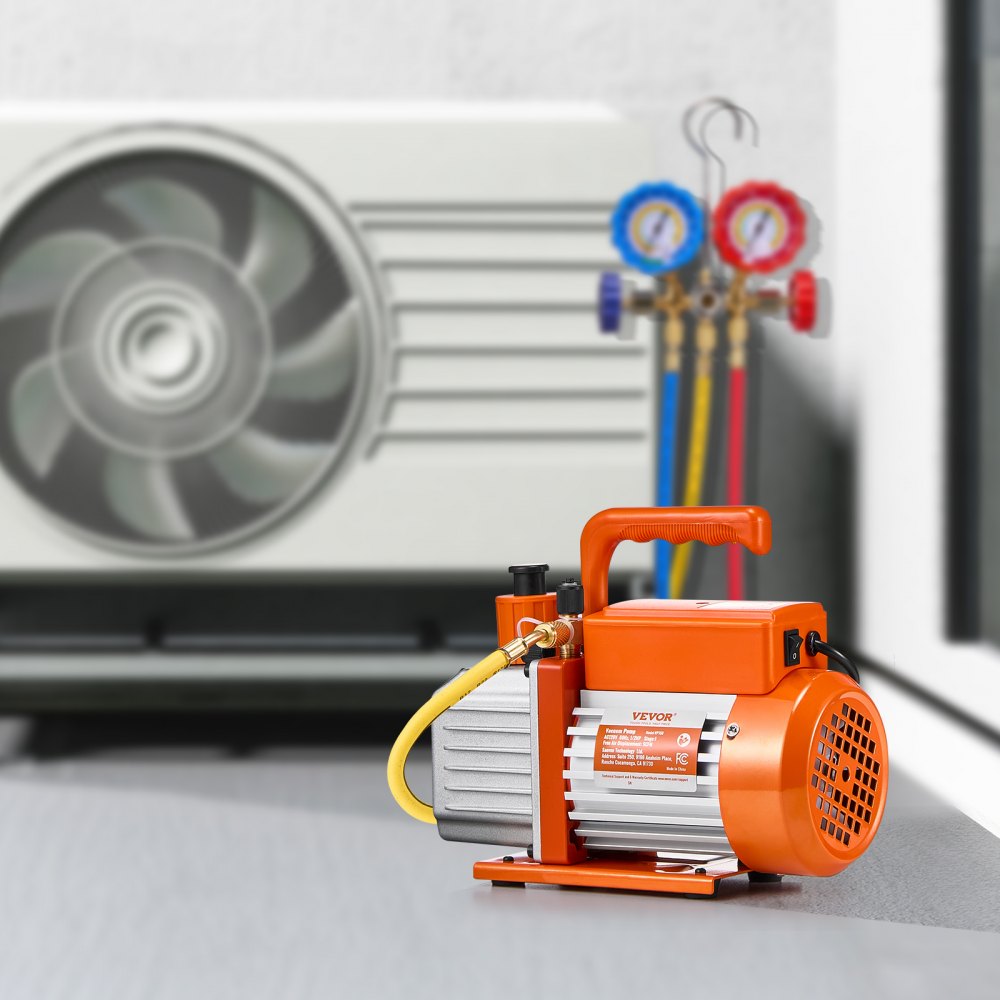 VEVOR Vacuum Pump, 141 L/min(5 CFM), HVAC Single Stage Rotary Vane Vacuum Pump, for R134a R22 R410a Systems, Auto AC Vacuum Pump Kit with Oil Bottle, for Automotive Air Conditioner Maintenance Resin Degassing