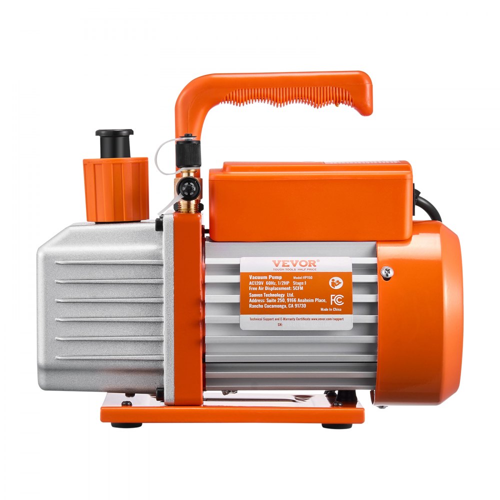 VEVOR Vacuum Pump, 141 L/min(5 CFM), HVAC Single Stage Rotary Vane Vacuum Pump, for R134a R22 R410a Systems, Auto AC Vacuum Pump Kit with Oil Bottle, for Automotive Air Conditioner Maintenance Resin Degassing