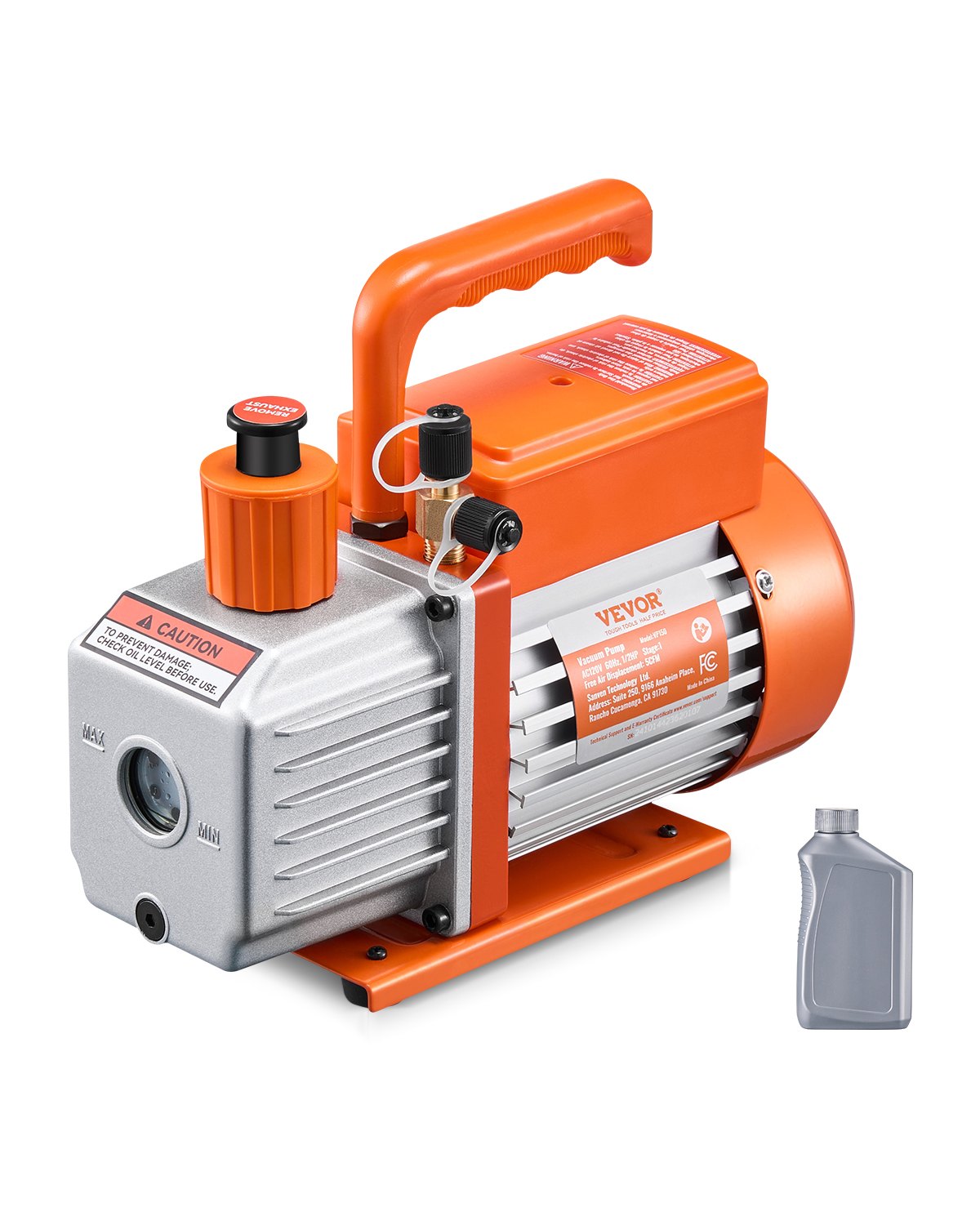 VEVOR Vacuum Pump, 141 L/min(5 CFM), HVAC Single Stage Rotary Vane Vacuum Pump, for R134a R22 R410a Systems, Auto AC Vacuum Pump Kit with Oil Bottle, for Automotive Air Conditioner Maintenance Resin Degassing