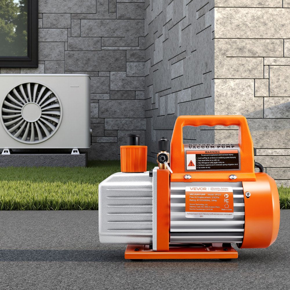 VEVOR Vacuum Pump, 100 L/min, HVAC Single Stage Rotary Vane AC Vacuum Pump, for R134a R22 R410a Systems, with Oil Bottle, 4 Pole Motor, 5 Pa, for Automotive Air Conditioner Maintenance Resin Degassing
