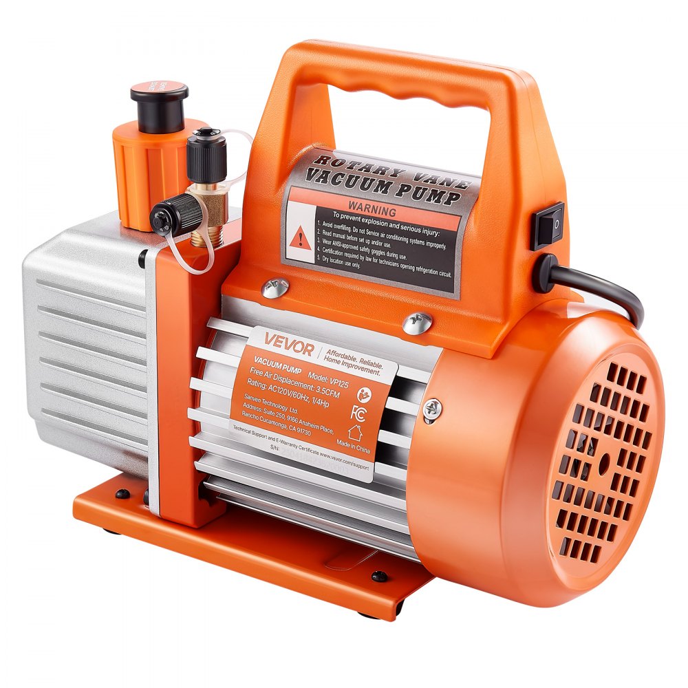 VEVOR Vacuum Pump, 100 L/min, HVAC Single Stage Rotary Vane AC Vacuum Pump, for R134a R22 R410a Systems, with Oil Bottle, 4 Pole Motor, 5 Pa, for Automotive Air Conditioner Maintenance Resin Degassing