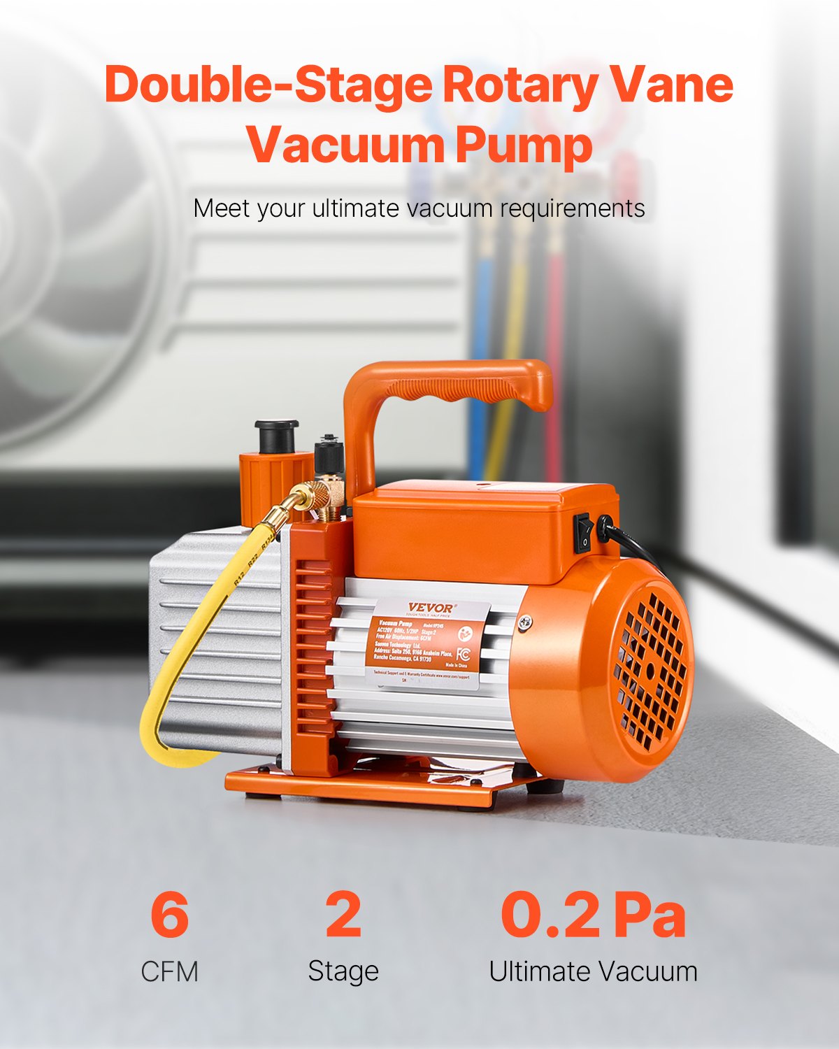 VEVOR Vacuum Pump, 367 L/min(6 CFM), HVAC 2 Stage Rotary Vane Vacuum Pump, for R134a R22 R410a Systems, Auto AC Vacuum Pump Kit with Oil Bottle, for Automotive Air Conditioner Maintenance Resin Degassing