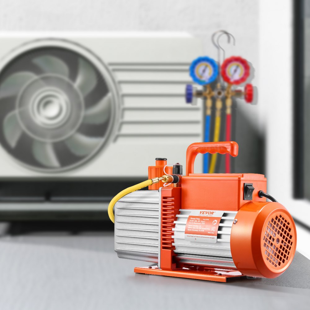 VEVOR Vacuum Pump, 533 L/min(9 CFM), HVAC 2 Stage Rotary Vane Vacuum Pump, for R134a R22 R410a Systems, Auto AC Vacuum Pump Kit with Oil Bottle, for Automotive Air Conditioner Maintenance Resin Degassing