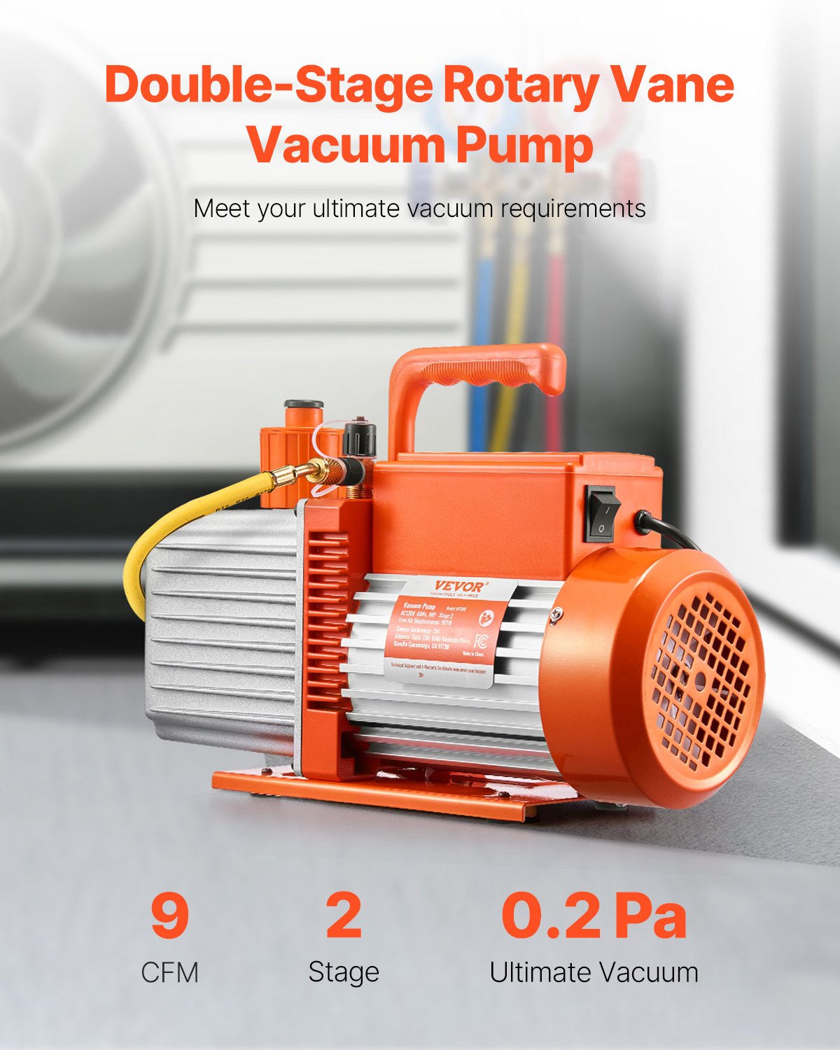 VEVOR Vacuum Pump, 533 L/min(9 CFM), HVAC 2 Stage Rotary Vane Vacuum Pump, for R134a R22 R410a Systems, Auto AC Vacuum Pump Kit with Oil Bottle, for Automotive Air Conditioner Maintenance Resin Degassing
