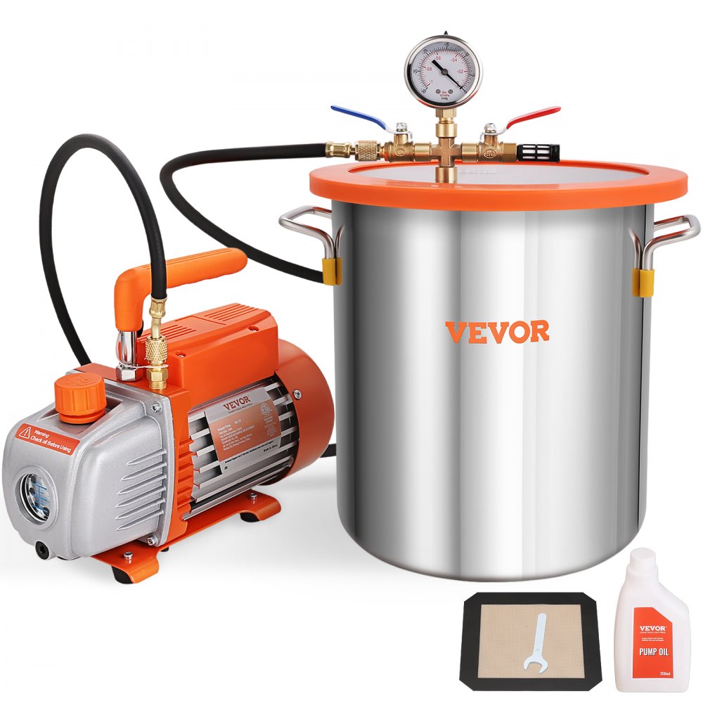 VEVOR 5 Gallon Vacuum Chamber and 3.5 CFM Pump Kit, Tempered Glass Lid  Vacuum Degassing Chamber Kit, Single Stage Vacuum Pump with 250 ml Oil  Bottle