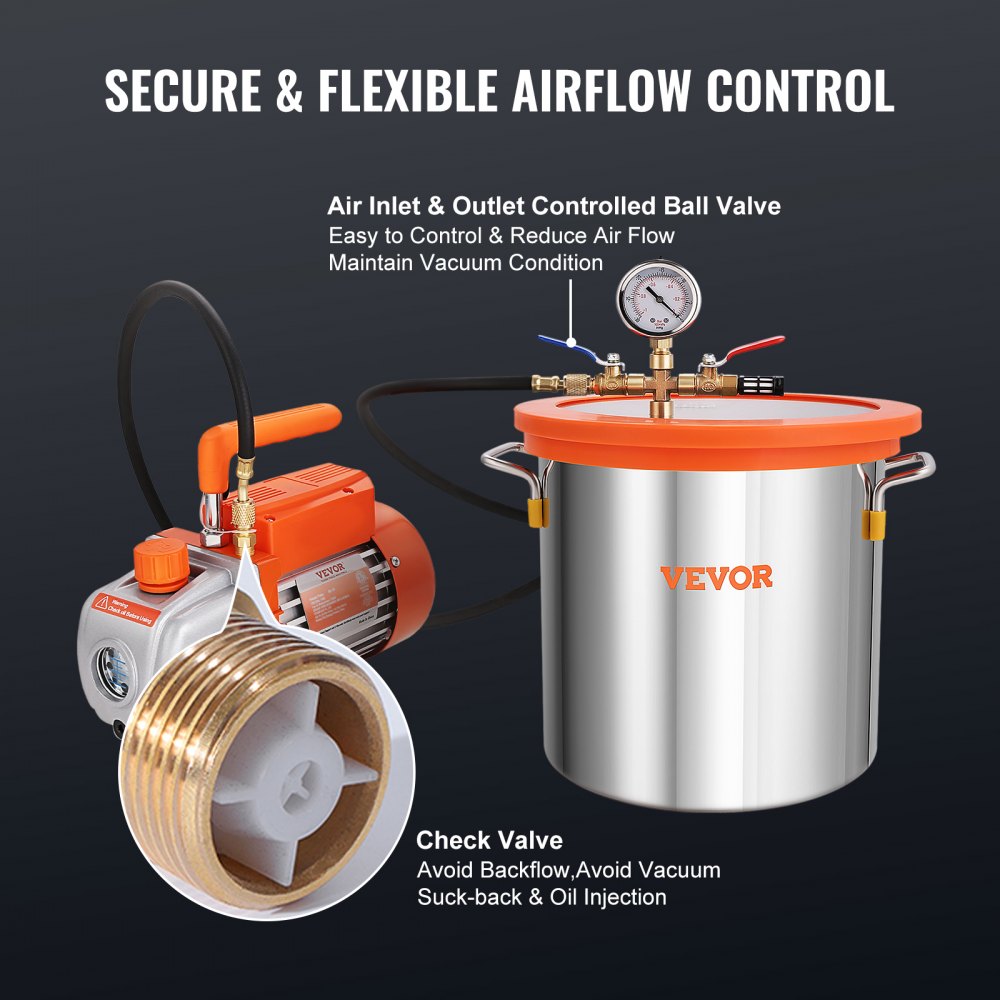 VEVOR 11.4 L Vacuum Chamber and 3.5 CFM Pump Kit, Tempered Glass Lid Vacuum Degassing Chamber Kit, Single Stage Vacuum Pump with 250 ml Oil Bottle, for Stabilizing Wood, Degassing Silicones, Epoxies