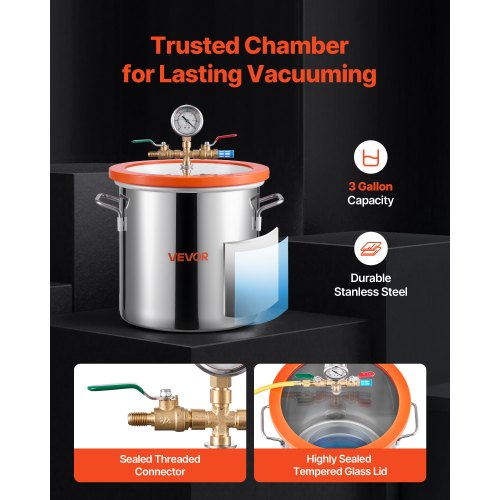 VEVOR Vacuümkamer 3 gal 11,4 l container voor vacuümpomp deksel gehard glas ontgassing kamer 304 roestvrij staal vacuümcontainer voor houtstabilisatie ontgazer hars siliconen VEVOR Vacuümkamer 3 gal 11,4 l container voor vacuümpomp deksel gehard glas ontgassing kamer 304 roestvrij staal vacuümcontainer voor houtstabilisatie ontgazer hars siliconen