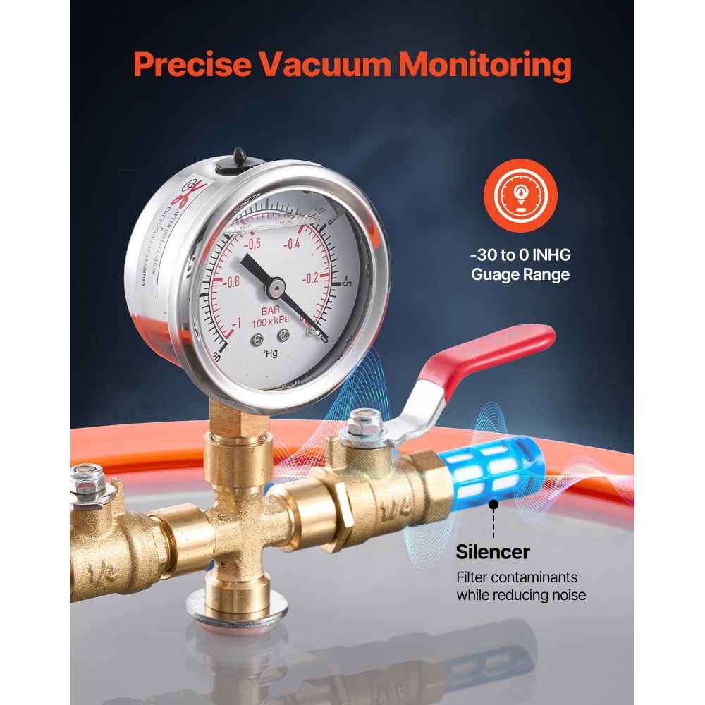 VEVOR 11.36 L Vacuum Chamber with Pump, 3.5 CFM 99 L/min, Single Stage Vacuum Pump, Stainless Steel Degassing Chamber Kit, Tempered Glass Lid, 1.5 m Hose, for Stabilizing Wood Degassing Silicone Resin