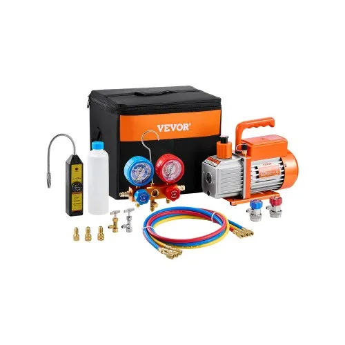 4.5 CFM Rotary Vane Vacuum Pump & Gauge Kit For HVAC Refrigerant Recovery